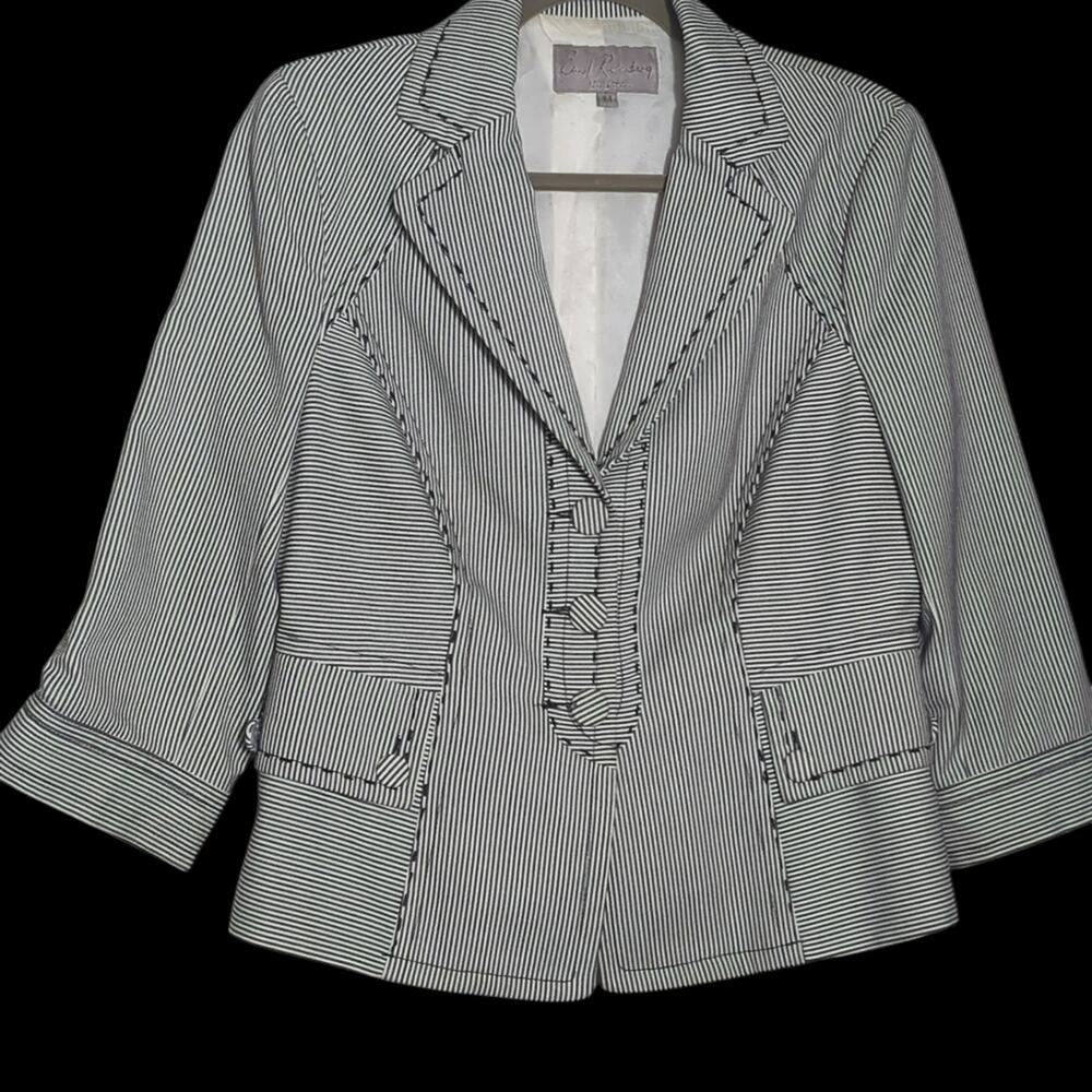 Earl Rutenberg Medium Vintage Black White Striped Cropped Blazer Preppy Retro